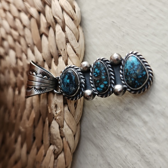 Amazing NWOT Native American Navajo 3 Stone Turquoise Pendant 💙 - Picture 5 of 11